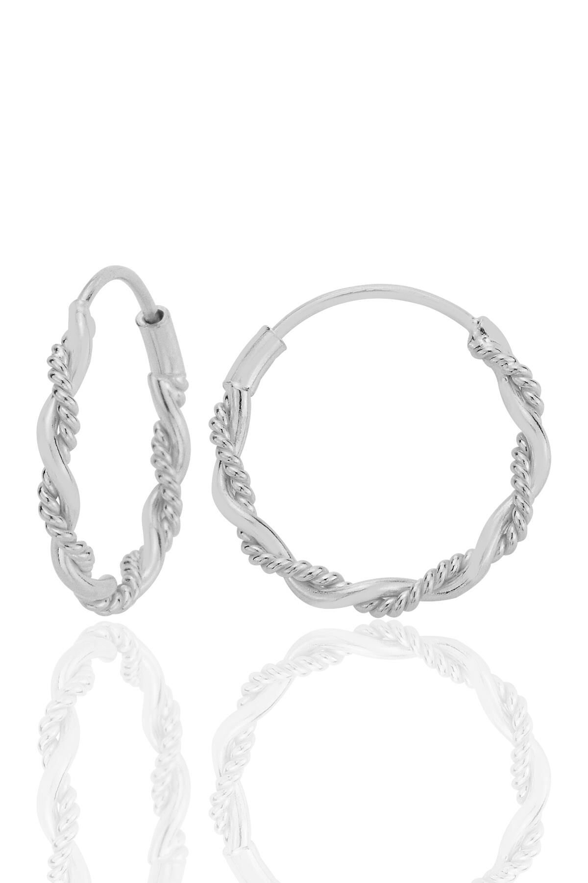 Gümüş işlemeli çift burgulu 18 mm halka küpe SGTL12751RODAJ