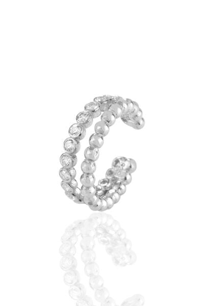 Gümüş rodyumlu  zirkon taşlı sıkıştırmalı kıkırdak küpe SGTL11448RODAJ