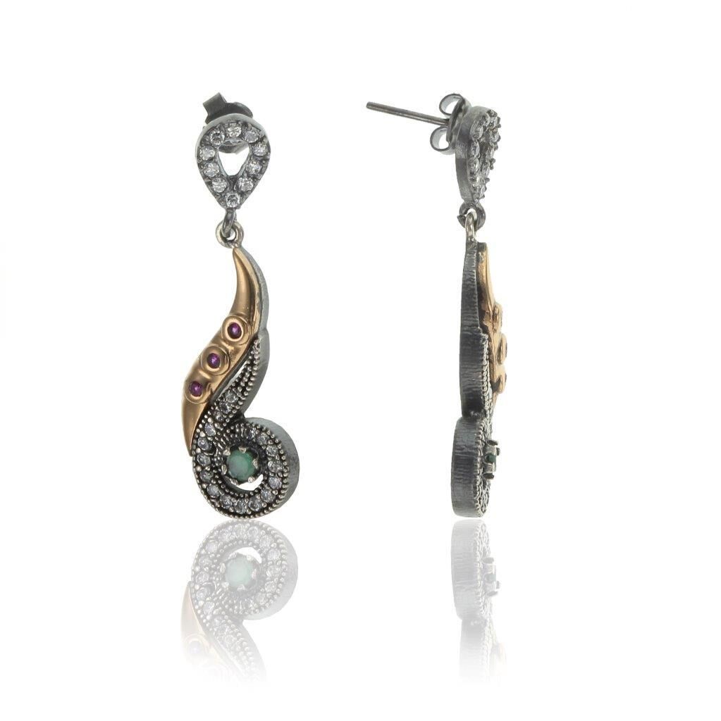 Kök yakut Kök zümrüt ve Zirkon Taşlı Küpe SGTL6342