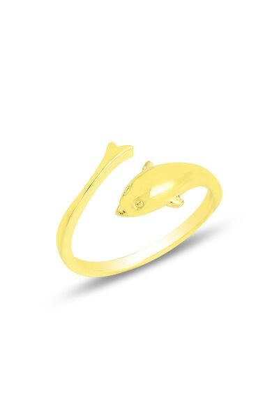 Gümüş altın yaldızlı  üstten ayarlamalı yunus balığı yüzük SGTL11817GOLD