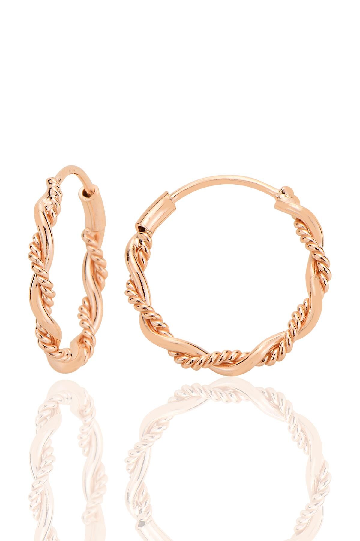 Gümüş rose işlemeli çift burgulu 18 mm halka küpe SGTL12751ROSE