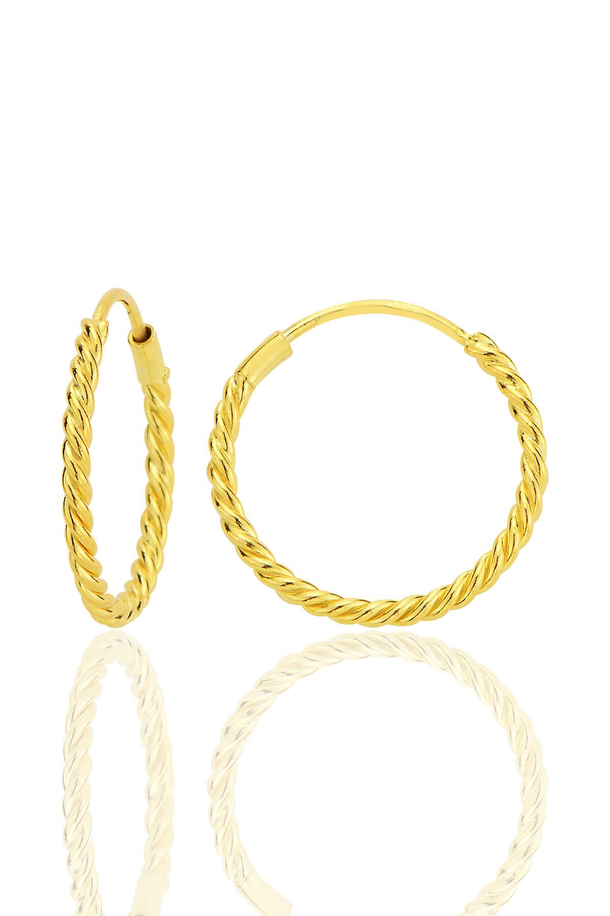 Gümüş altın yaldızlı 18 mm sık burgu halka küpe SGTL12752GOLD