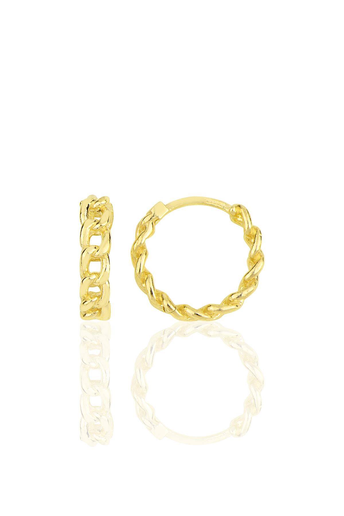 Gümüş altın yaldızlı zincir modeli halka küpe SGTL11714GOLD