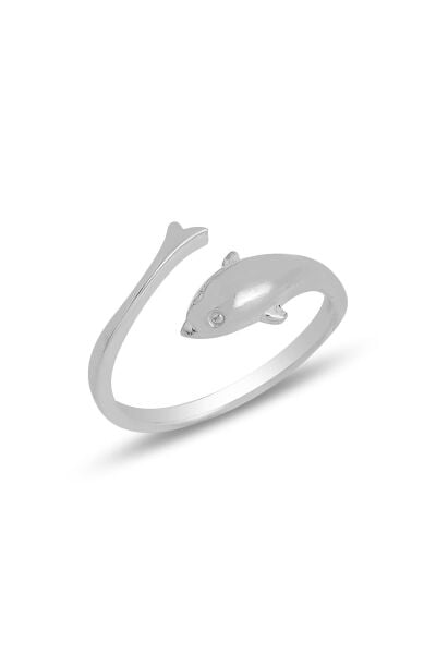 Gümüş rodyumlu üstten ayarlamalı yunus balığı yüzük SGTL11817RODAJ