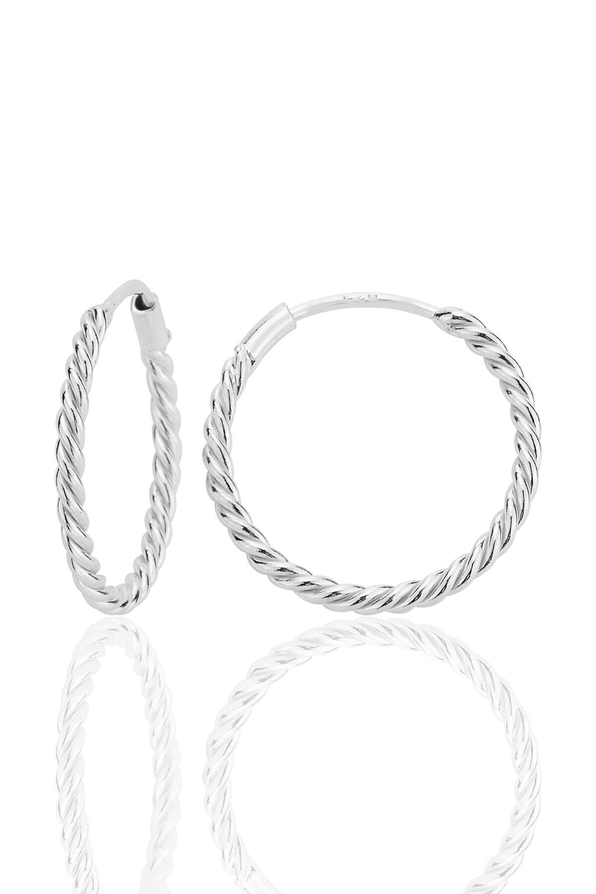 Gümüş 18 mm sık burgu halka küpe SGTL12752RODAJ