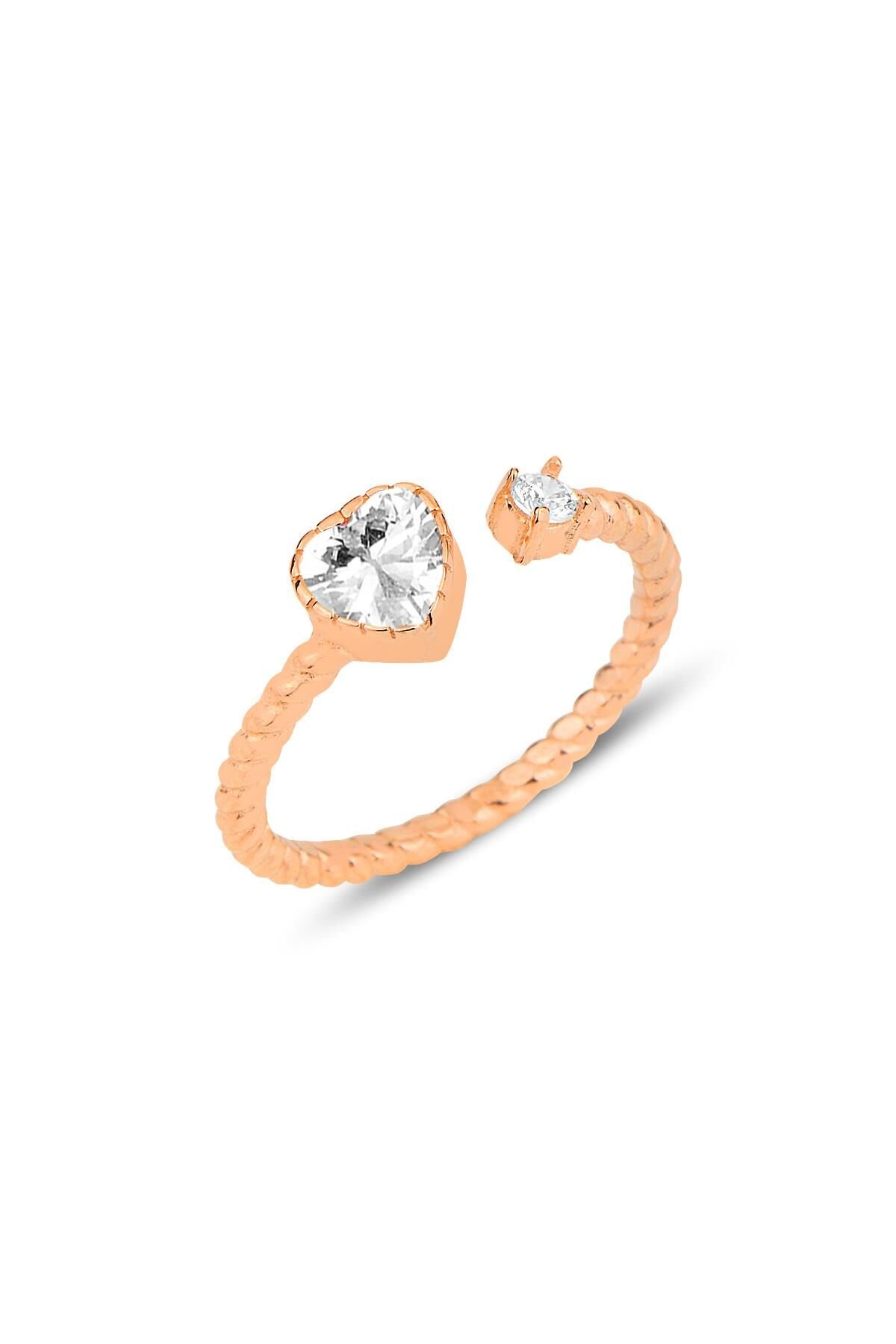 Gümüş rose zirkon taşlı kalp modeli ayarlamalı yüzük SGTL12180ROSE