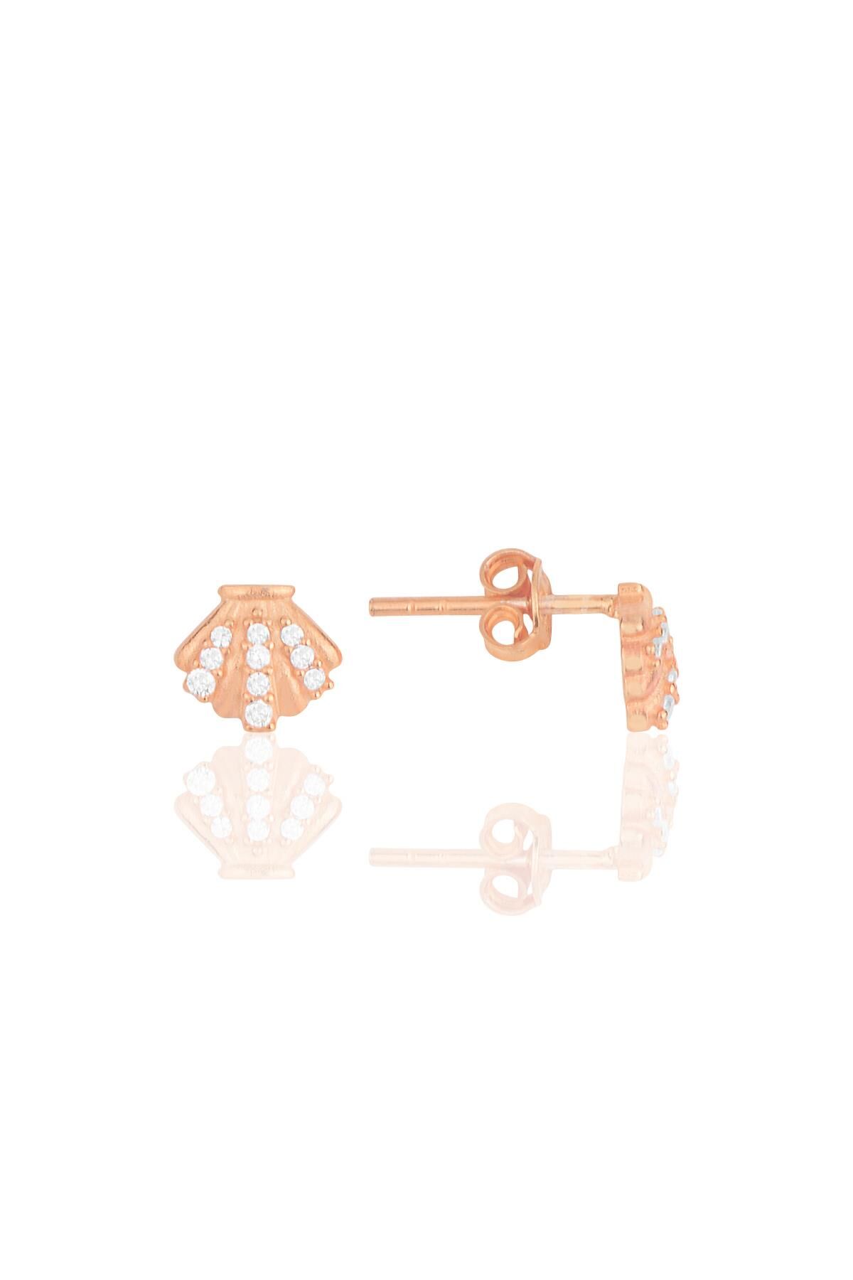Gümüş rose zirkon taşlı midye küpe SGTL11713ROSE