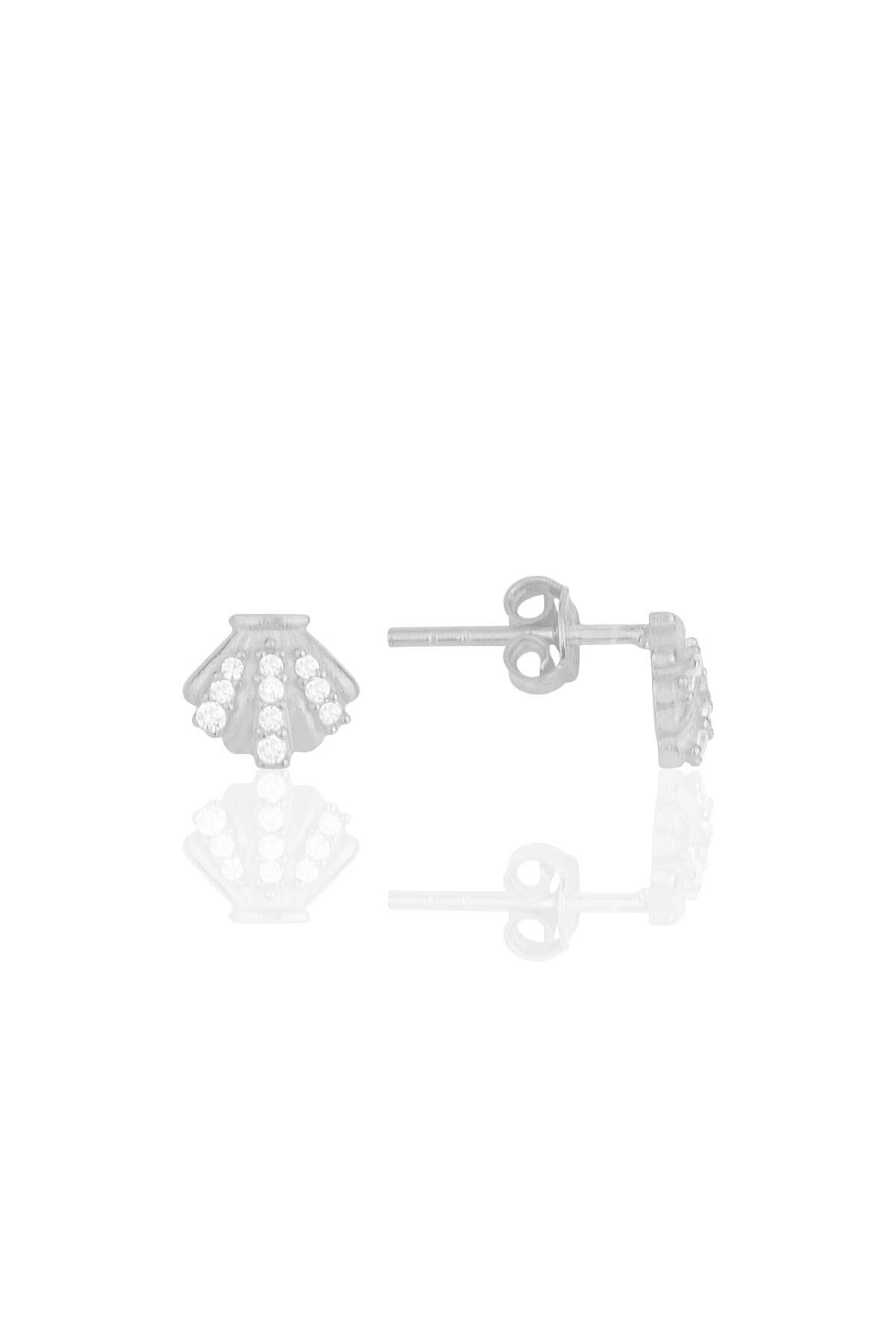 Gümüş rodyumlu zirkon taşlı midye küpe SGTL11713RODAJ