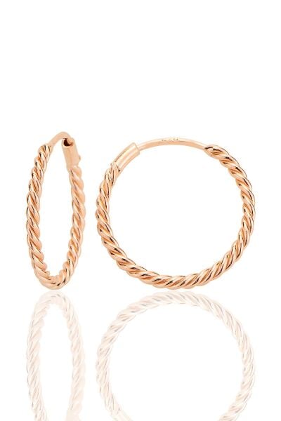 Gümüş rose 18 mm sık burgu halka küpe SGTL12752ROSE