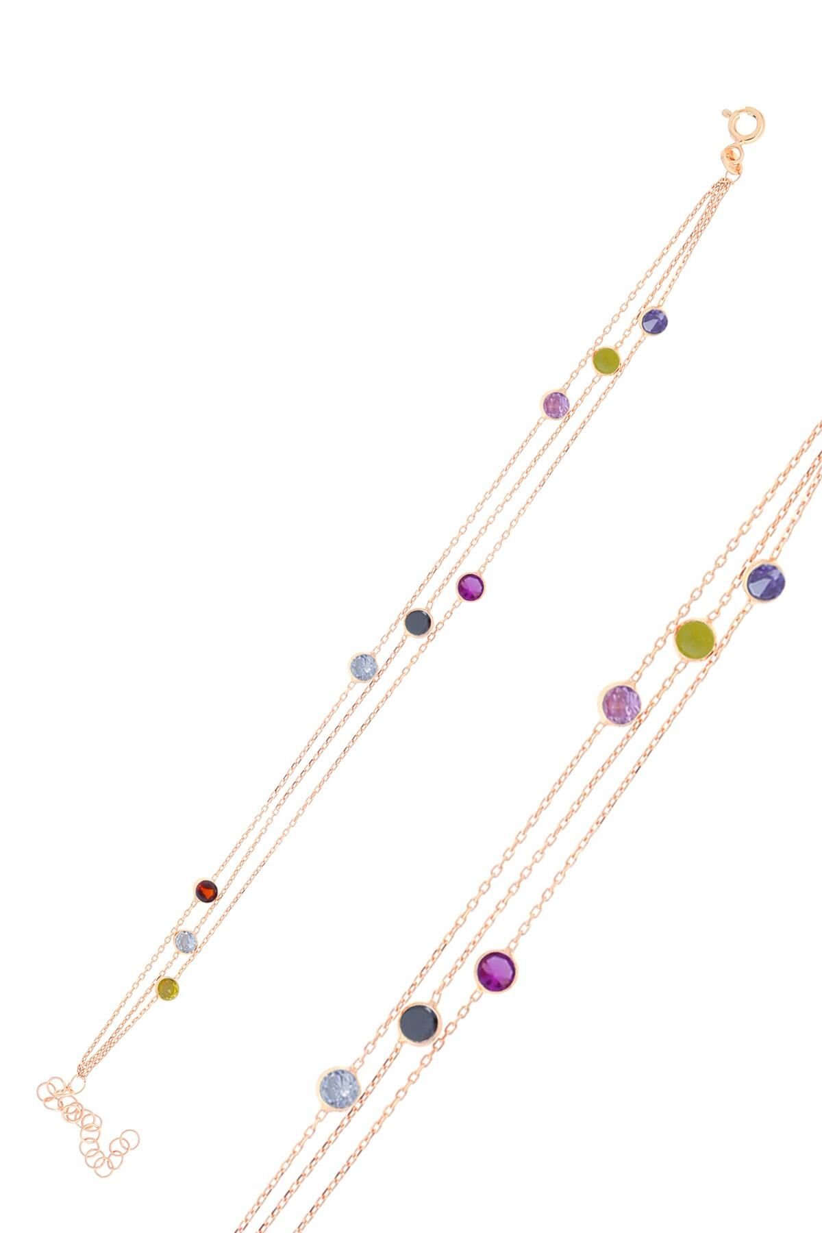 Gümüş rose renkli taşlı bileklik SGTL10520ROSE