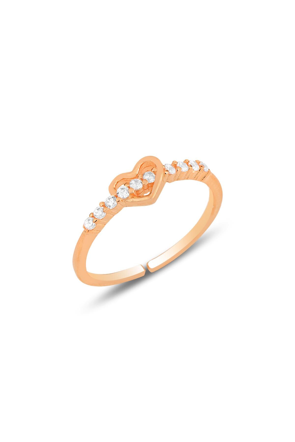 Gümüş rose zirkon taşlı kalp modeli ayarlamalı yüzük SGTL12165ROSE