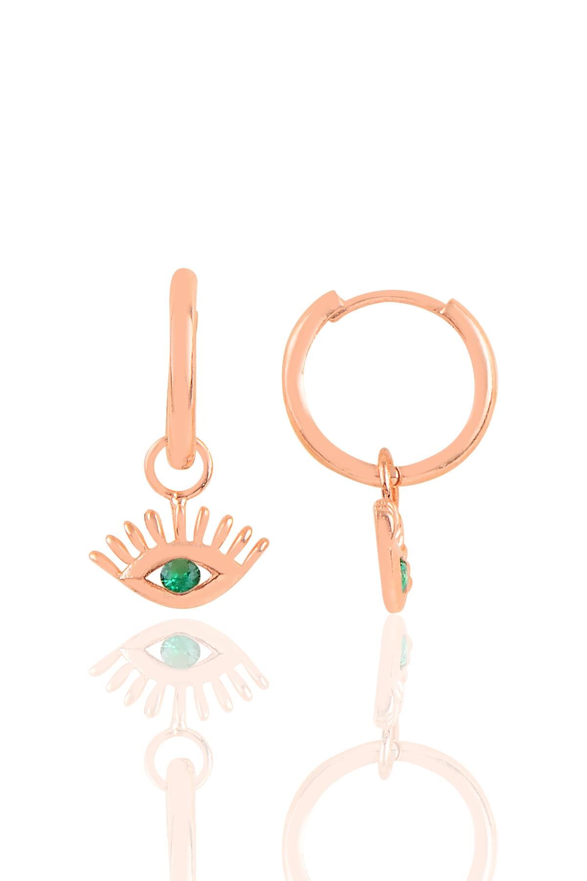 Gümüş yeşil taşlı kirpikli göz halka küpe SGTL10416YESIL