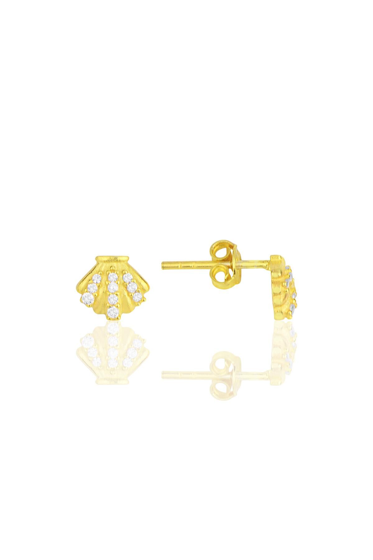 Gümüş altın yaldızlı zirkon taşlı midye küpe SGTL11713GOLD