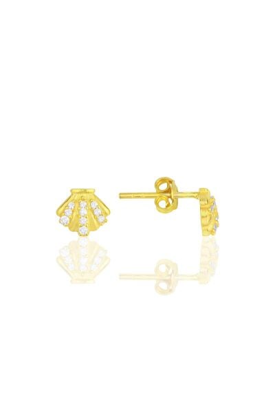 Gümüş altın yaldızlı zirkon taşlı midye küpe SGTL11713GOLD