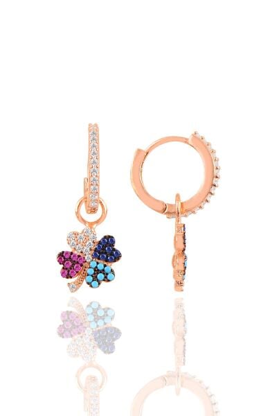 Gümüş renkli taşlı yonca küpe SGTL10417ROSE