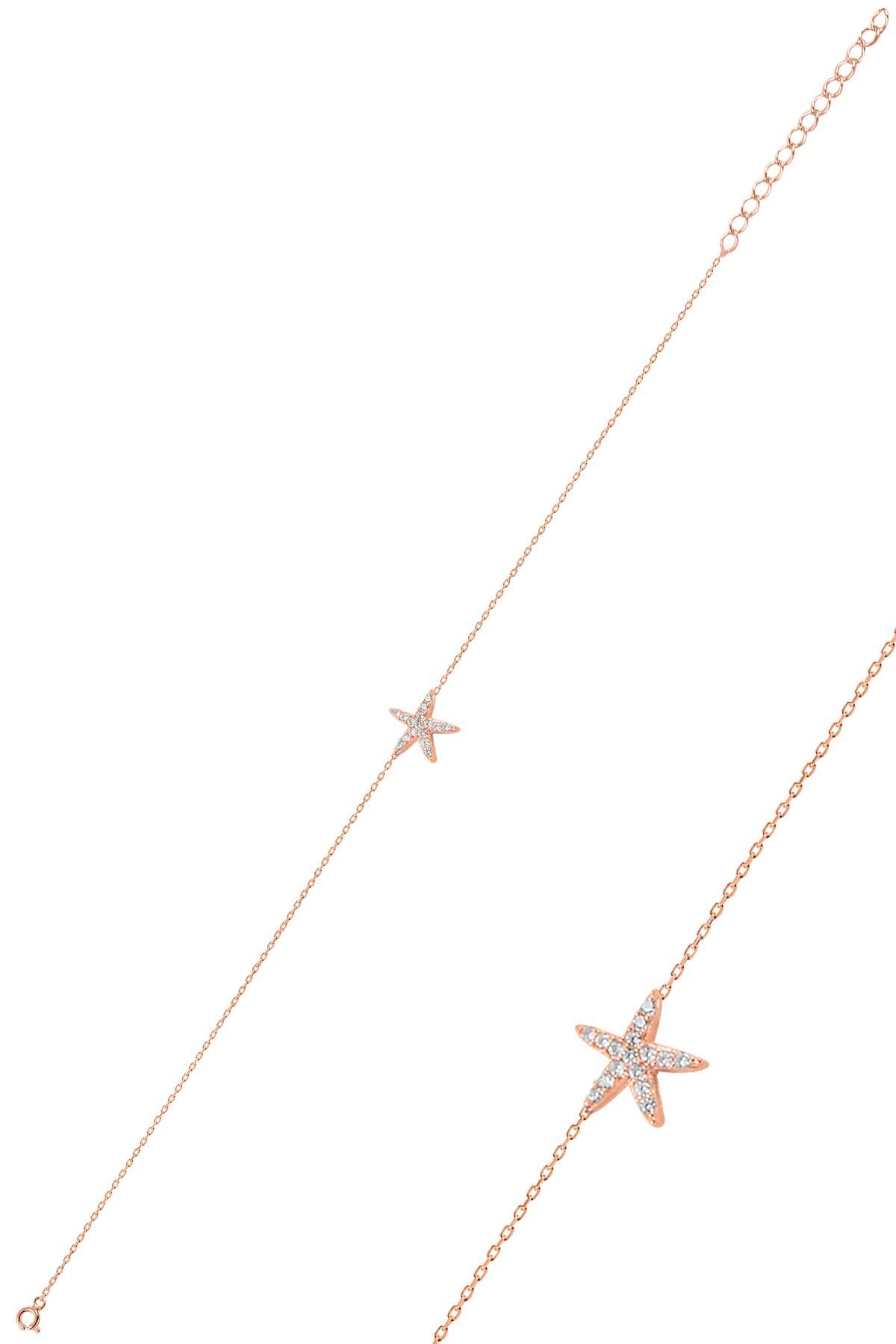 Gümüş rose zirkon taşlı deniz yıldızı bileklik SGTL10280DNZYLZ