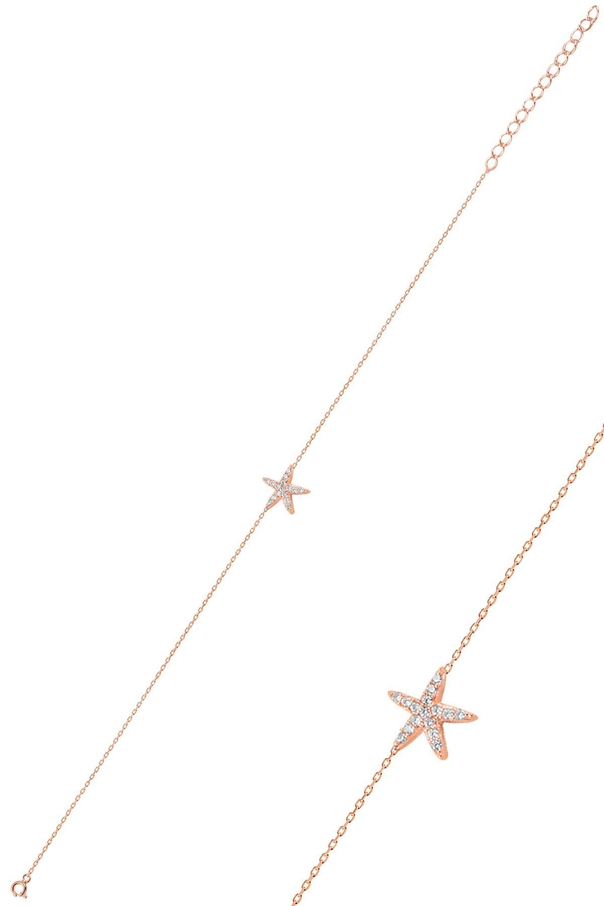 Gümüş rose zirkon taşlı deniz yıldızı bileklik SGTL10280DNZYLZ