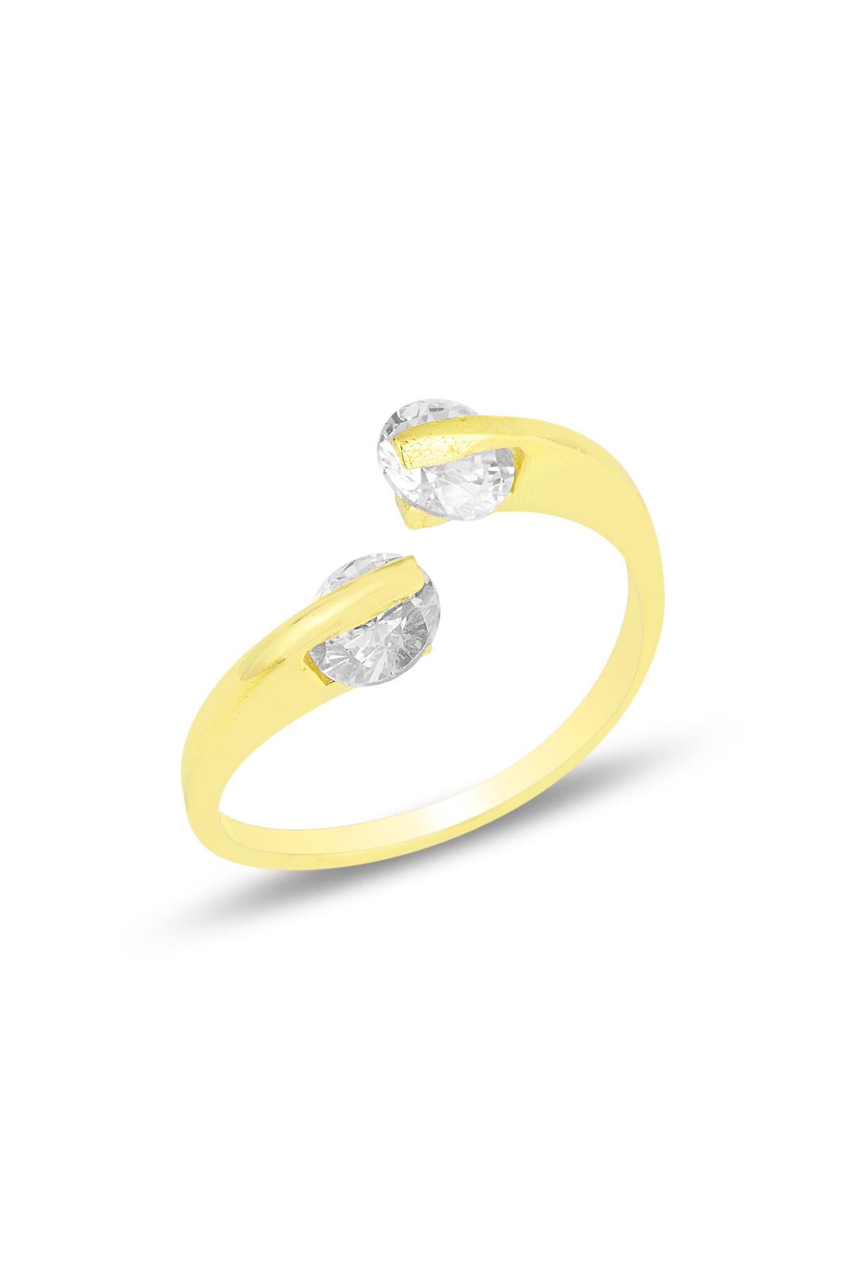 Gümüş altın yaldızlı  zirkon taşlı üstten ayarlamalı yüzük SGTL11815GOLD