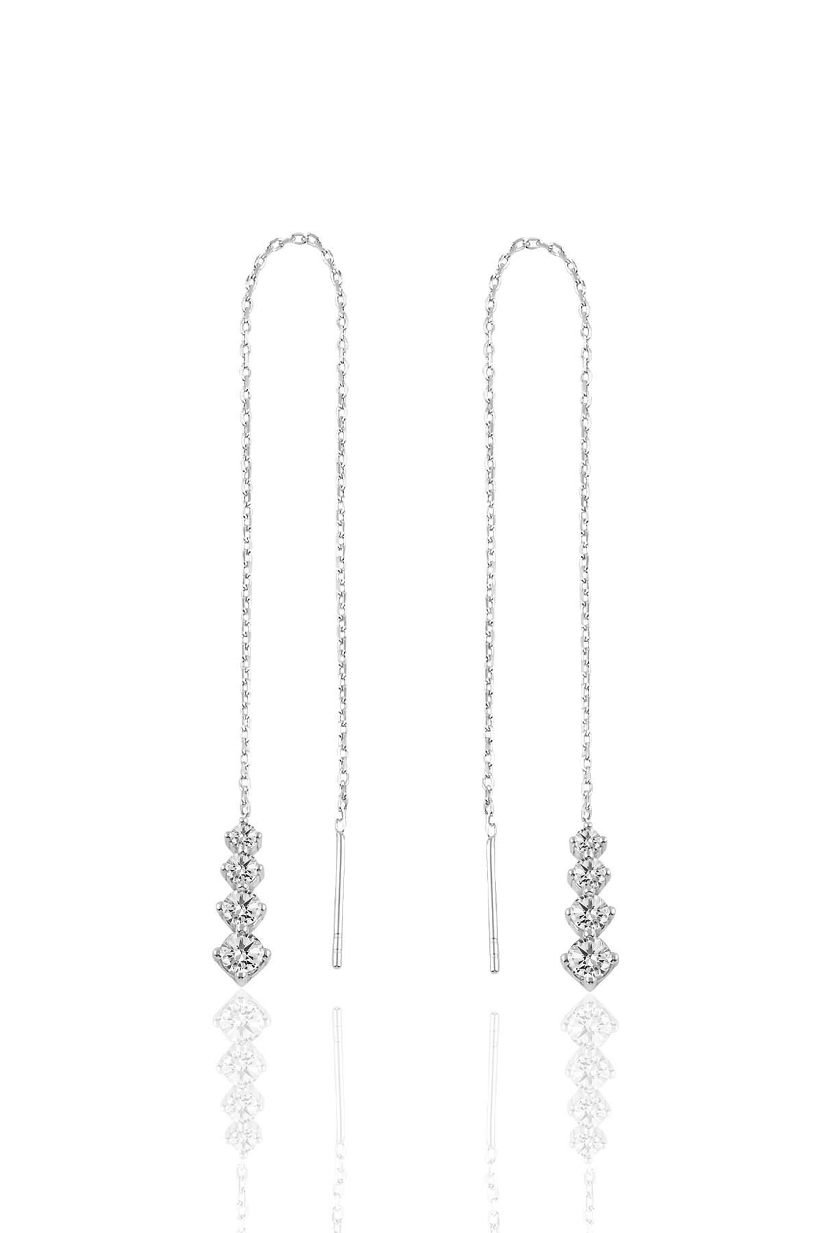 Gümüş  Işıltılı Gümüş Zincir Küpe  SGTL10418RODAJ