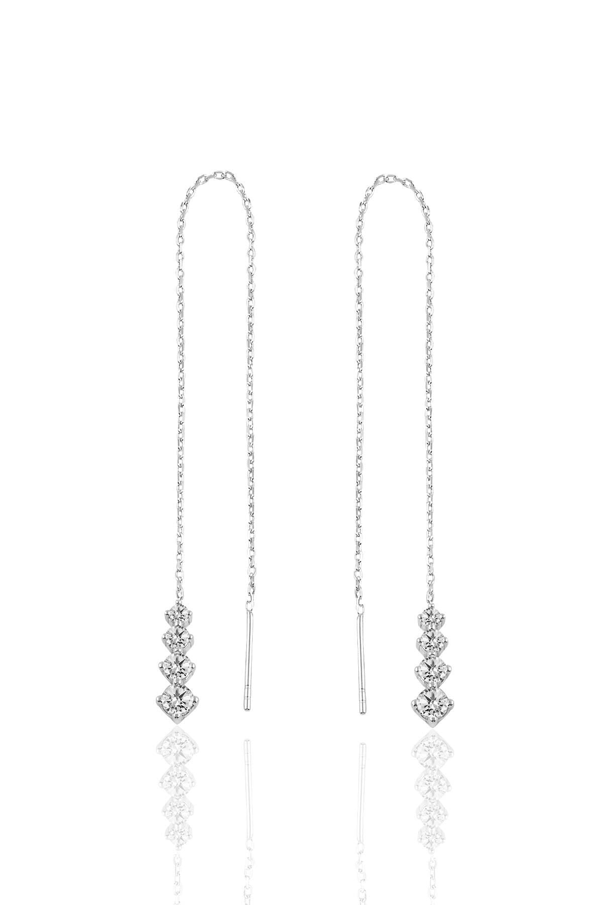 Gümüş  Işıltılı Gümüş Zincir Küpe  SGTL10418RODAJ