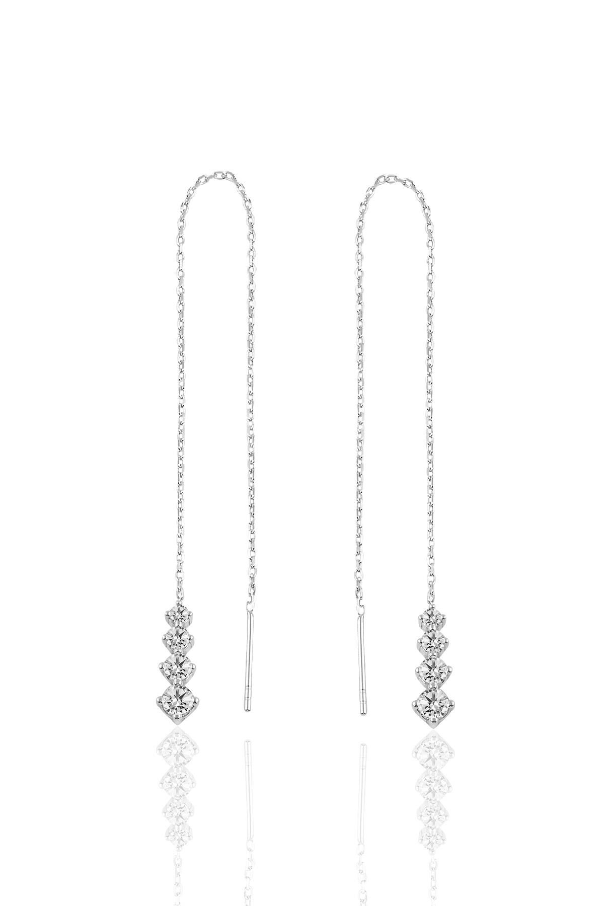 Gümüş  Işıltılı Gümüş Zincir Küpe  SGTL10418RODAJ