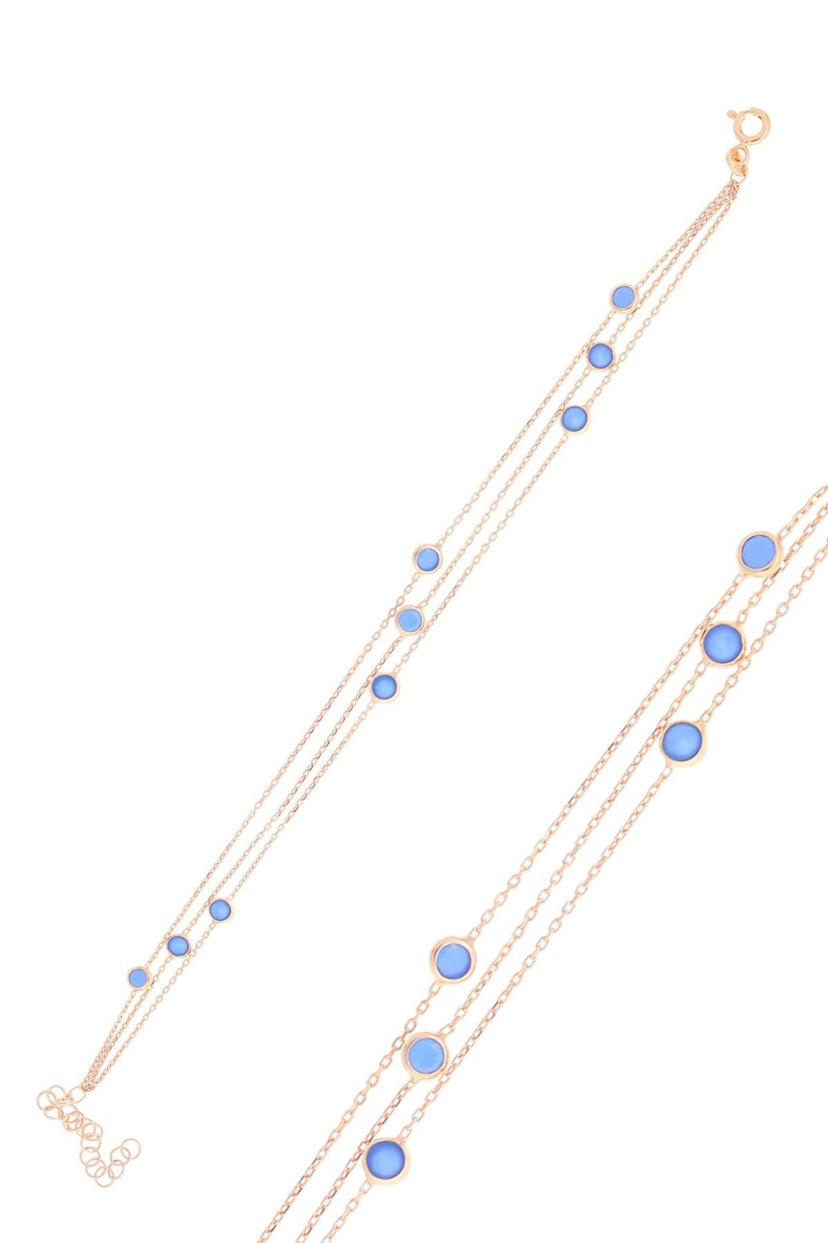 Gümüş rose turkuaz taşlı bileklik SGTL10522ROSE