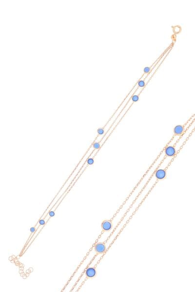 Gümüş rose turkuaz taşlı bileklik SGTL10522ROSE