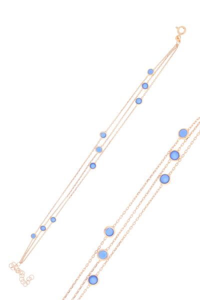 Gümüş rose turkuaz taşlı bileklik SGTL10522ROSE