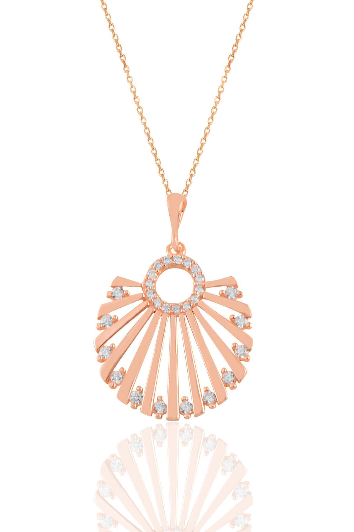 Gümüş rose zirkon taşlı midye kolye SGTL11185ROSE
