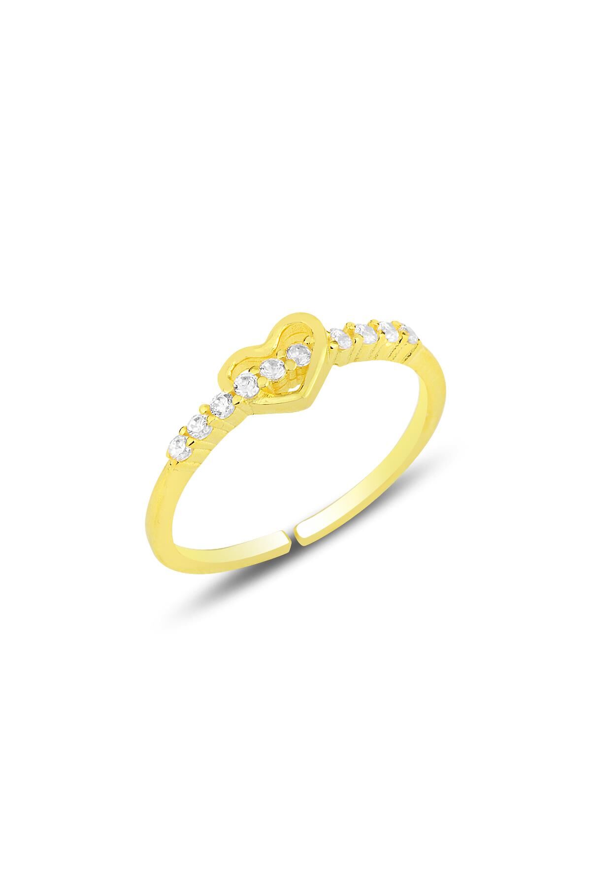 Gümüş altın yaldızlı zirkon taşlı kalp modeli ayarlamalı yüzük SGTL12165GOLD