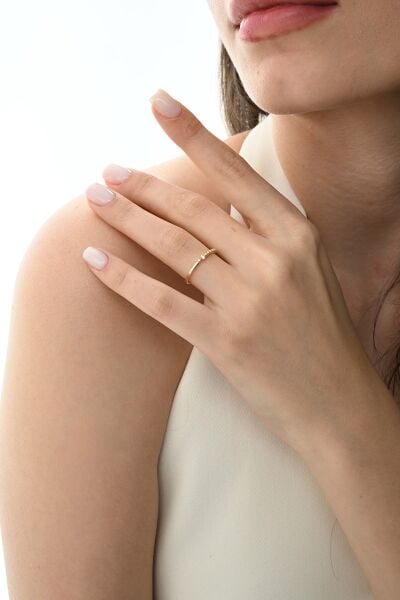 Gümüş altın yaldızlı zirkon tek taşlı topçuklu vera  yüzük SGTL12874GOLD