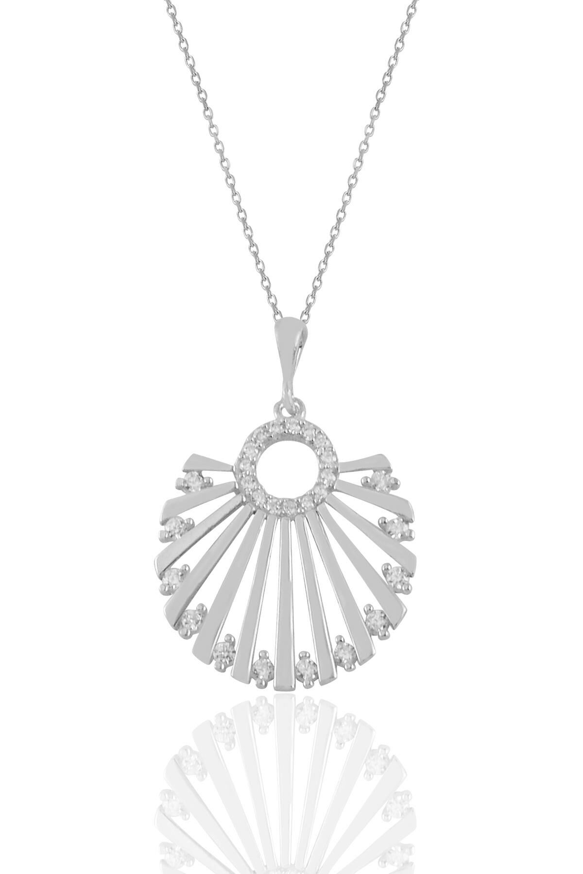 Gümüş rodaj  zirkon taşlı midye kolye SGTL11185RODAJ