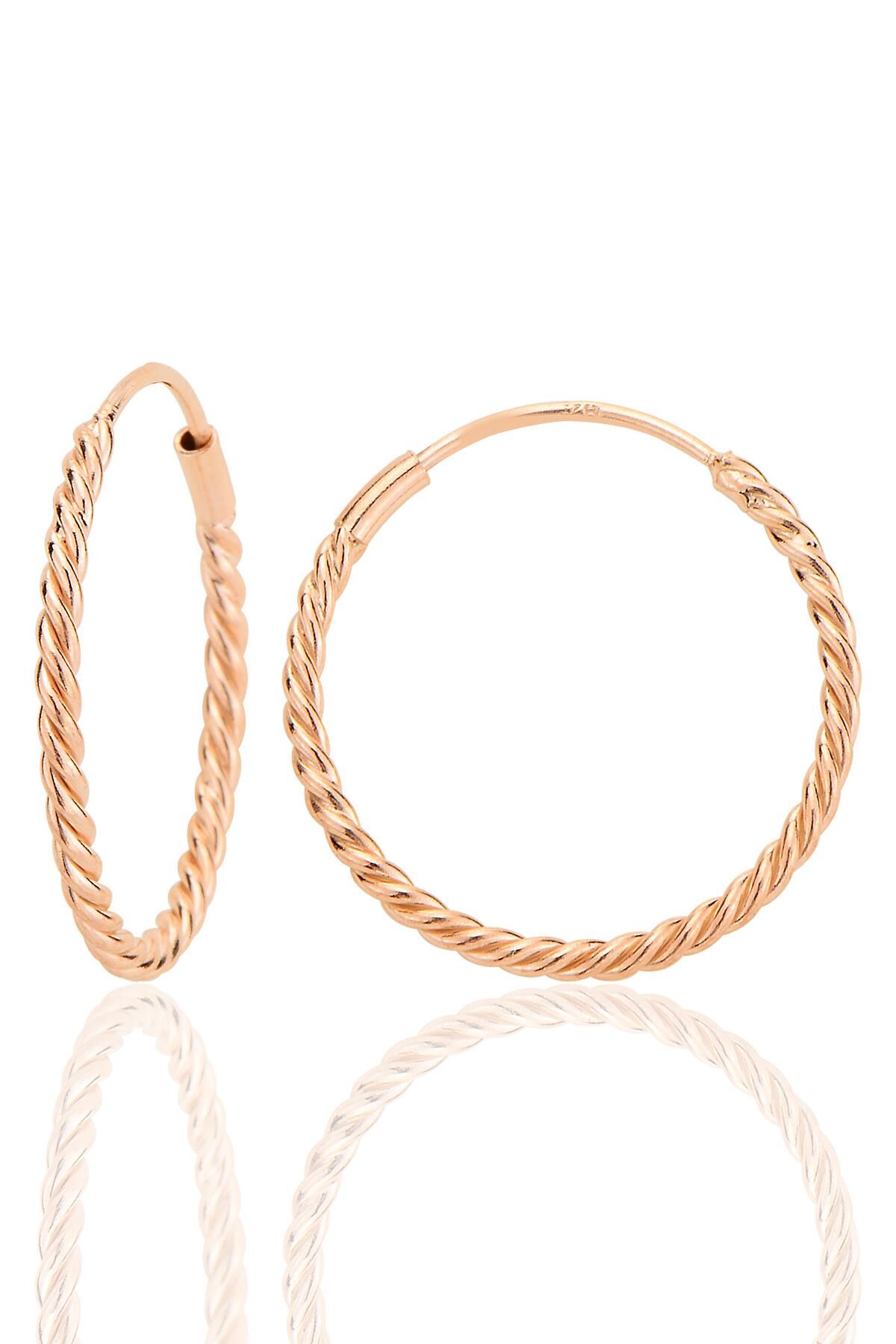 Gümüş rose 20 mm sık burgu halka küpe SGTL12753ROSE