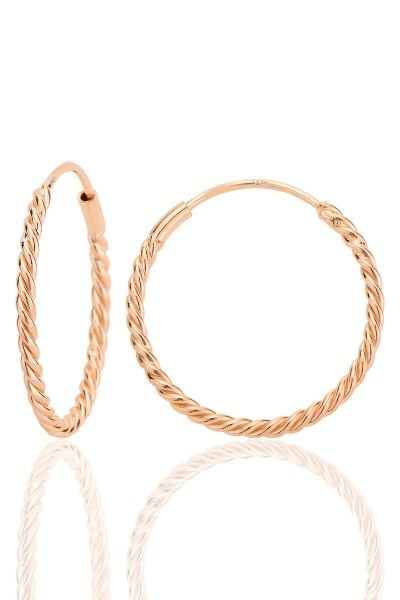 Gümüş rose 20 mm sık burgu halka küpe SGTL12753ROSE