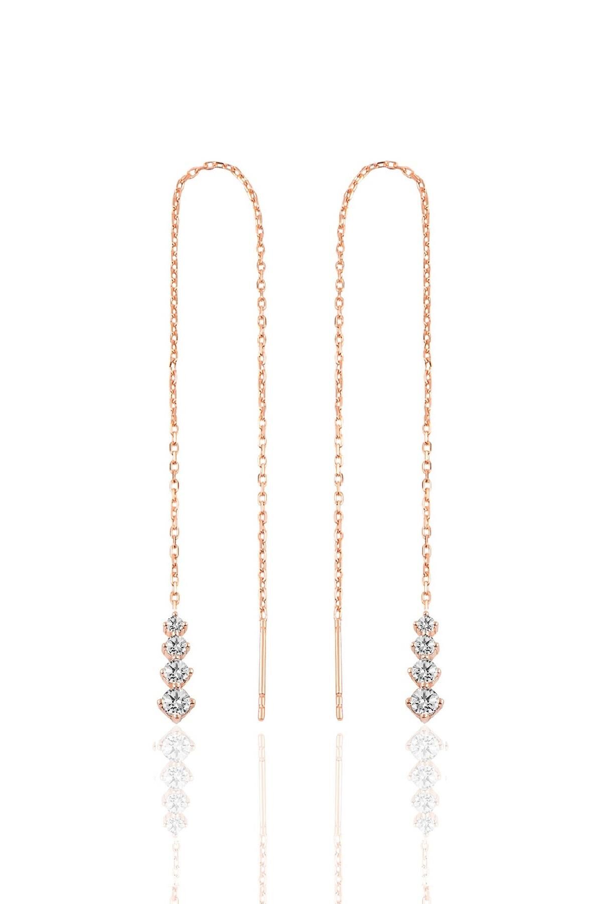 Gümüş  rose Işıltılı Gümüş Zincir Küpe  SGTL10418ROSE