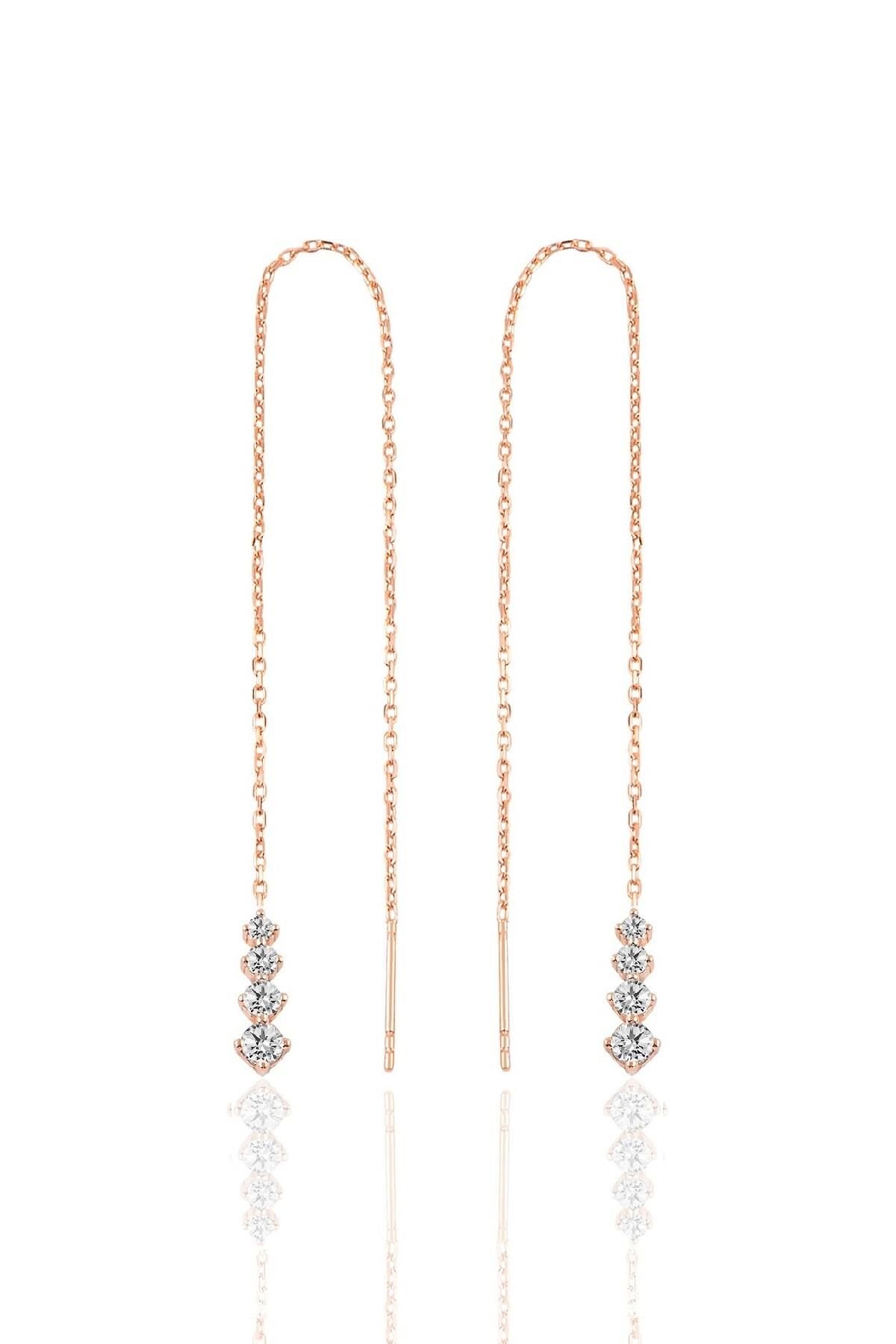 Gümüş  rose Işıltılı Gümüş Zincir Küpe  SGTL10418ROSE