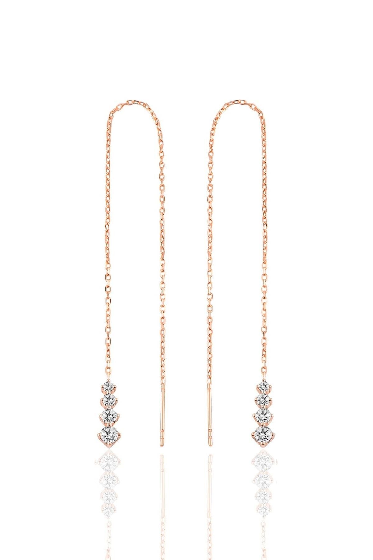 Gümüş  rose Işıltılı Gümüş Zincir Küpe  SGTL10418ROSE