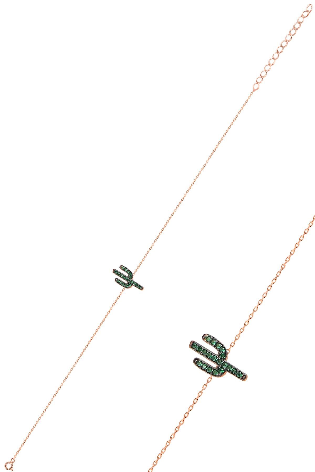 Gümüş rose yeşil taşlı kaktüs bileklik SGTL10280KKTS