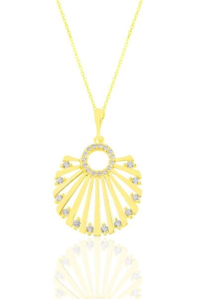 Gümüş altın yaldızlı zirkon taşlı midye kolye SGTL11185GOLD
