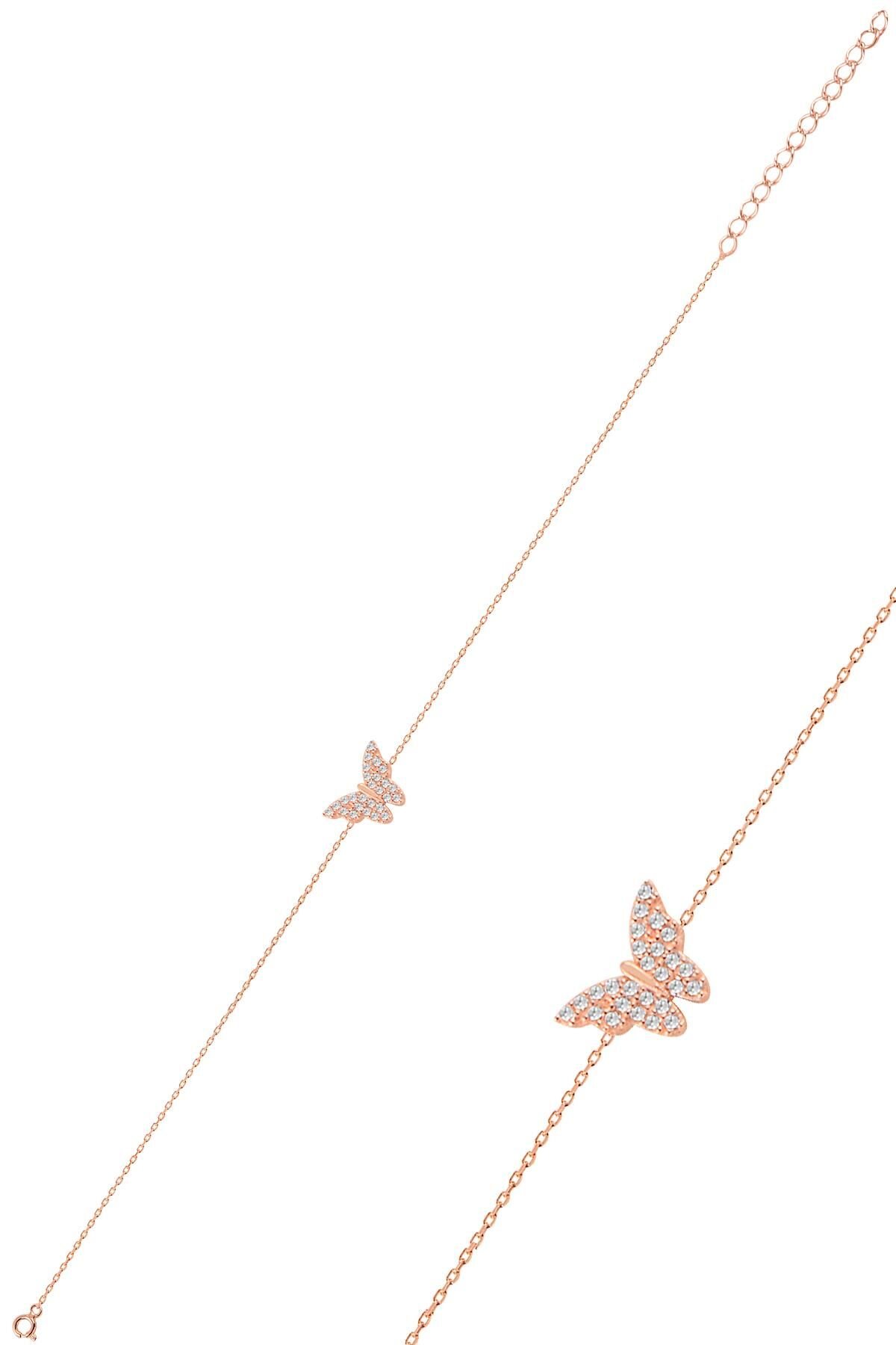 Gümüş rose zirkon taşlı kelebek bileklik SGTL10280KLB