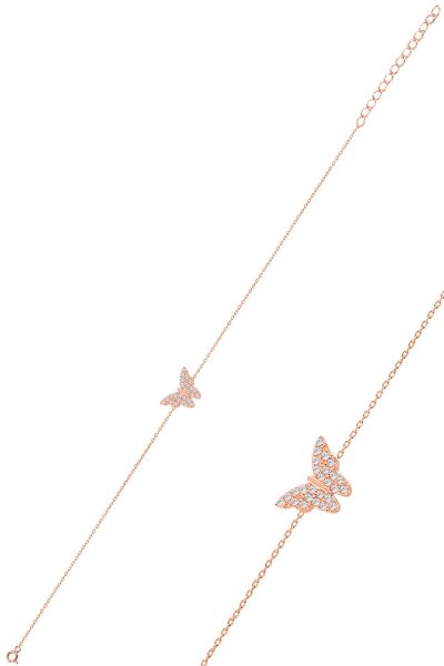 Gümüş rose zirkon taşlı kelebek bileklik SGTL10280KLB