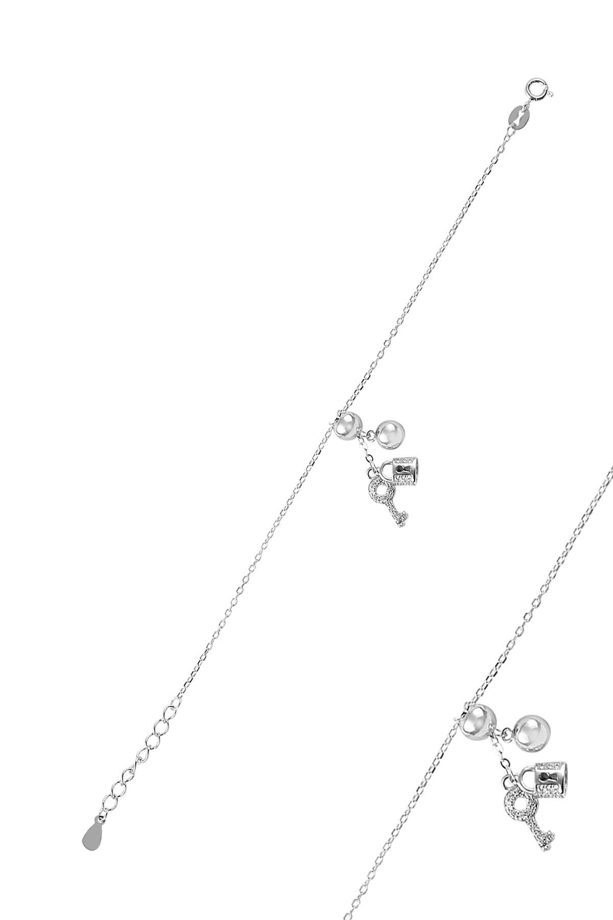 Gümüş top ,anahtar ve kilit  sallamalı halhal SGTL9062