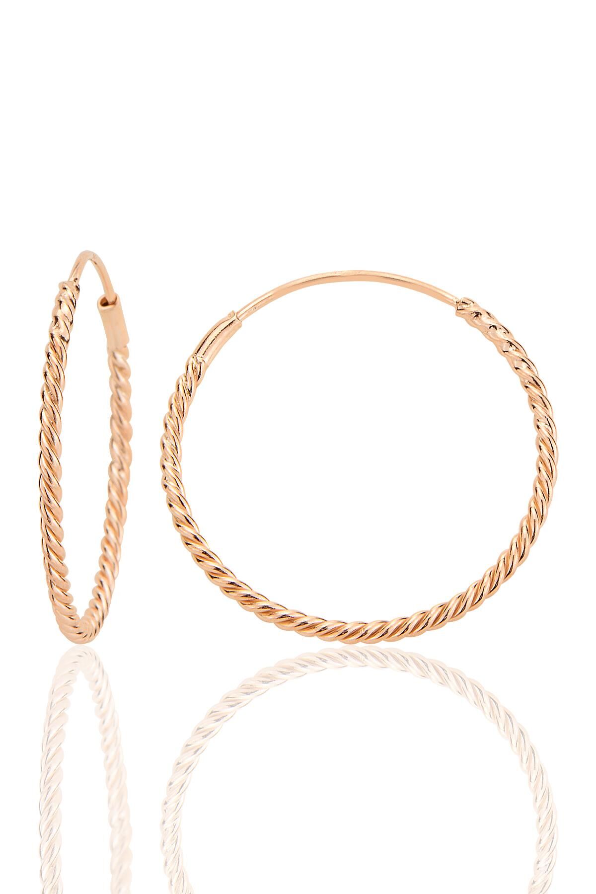 Gümüş rose 26 mm sık burgu halka küpe SGTL12754ROSE