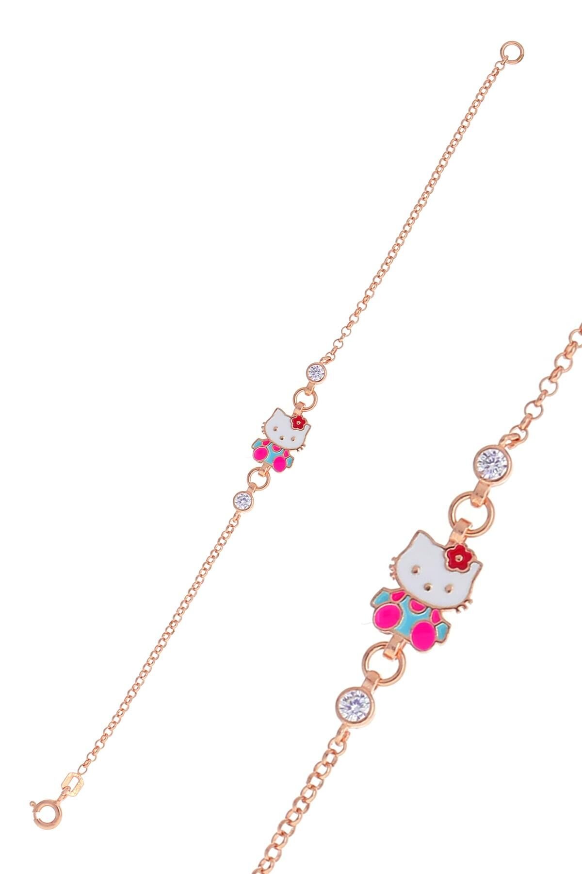 Gümüş rose mineli kedi bileklik SGTL10525ROSE