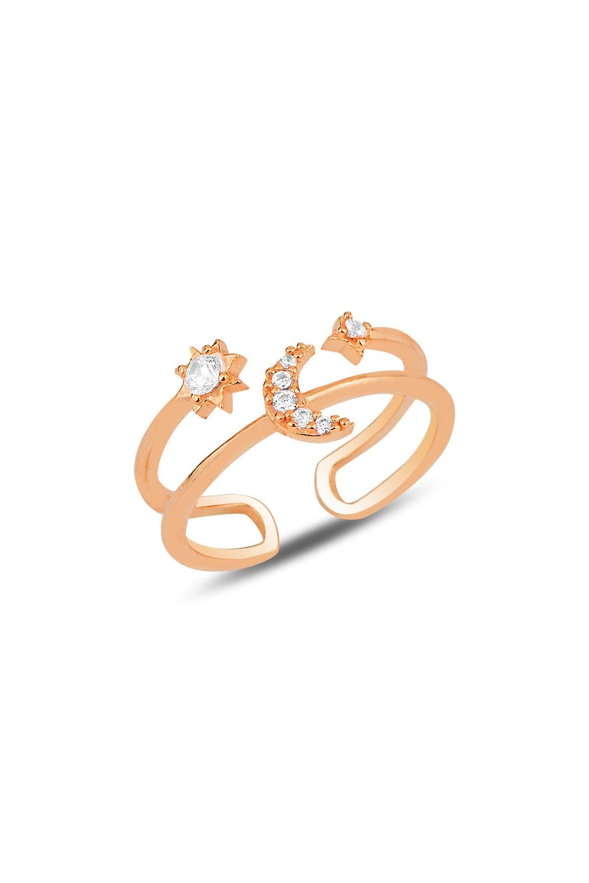Gümüş rose zirkon taşlı ay ve güneş modeli ayarlamalı yüzük SGTL12162ROSE