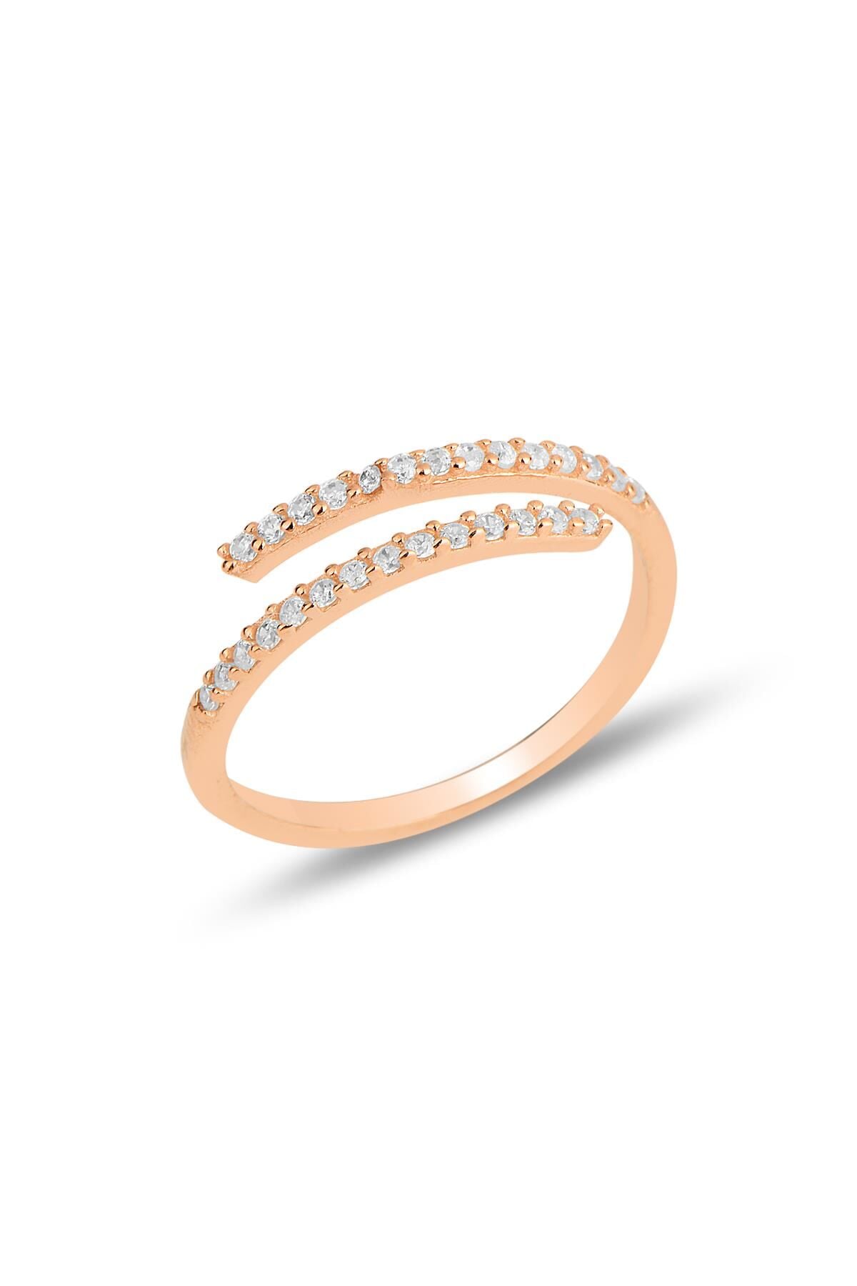 Gümüş rose zirkon taşlı üstten ayarlamalı yüzük SGTL11813ROSE