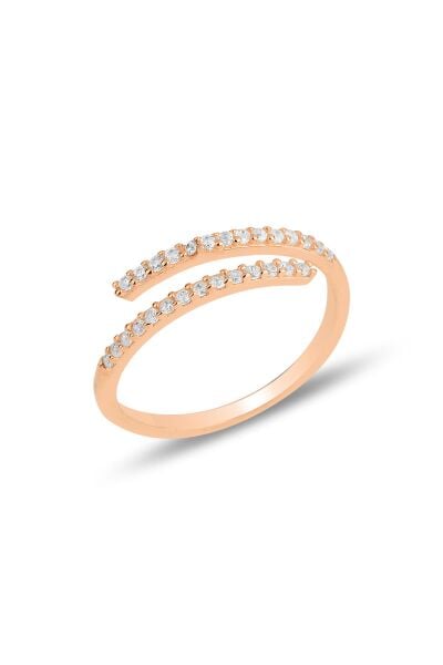 Gümüş rose zirkon taşlı üstten ayarlamalı yüzük SGTL11813ROSE