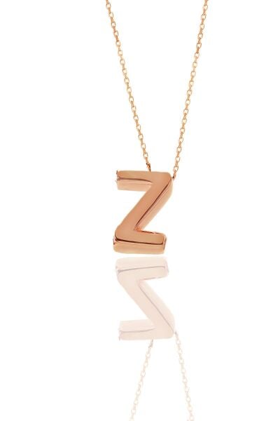 Gümüş rose üç boyutlu minimal  Z harf kolye SGTL11182Z