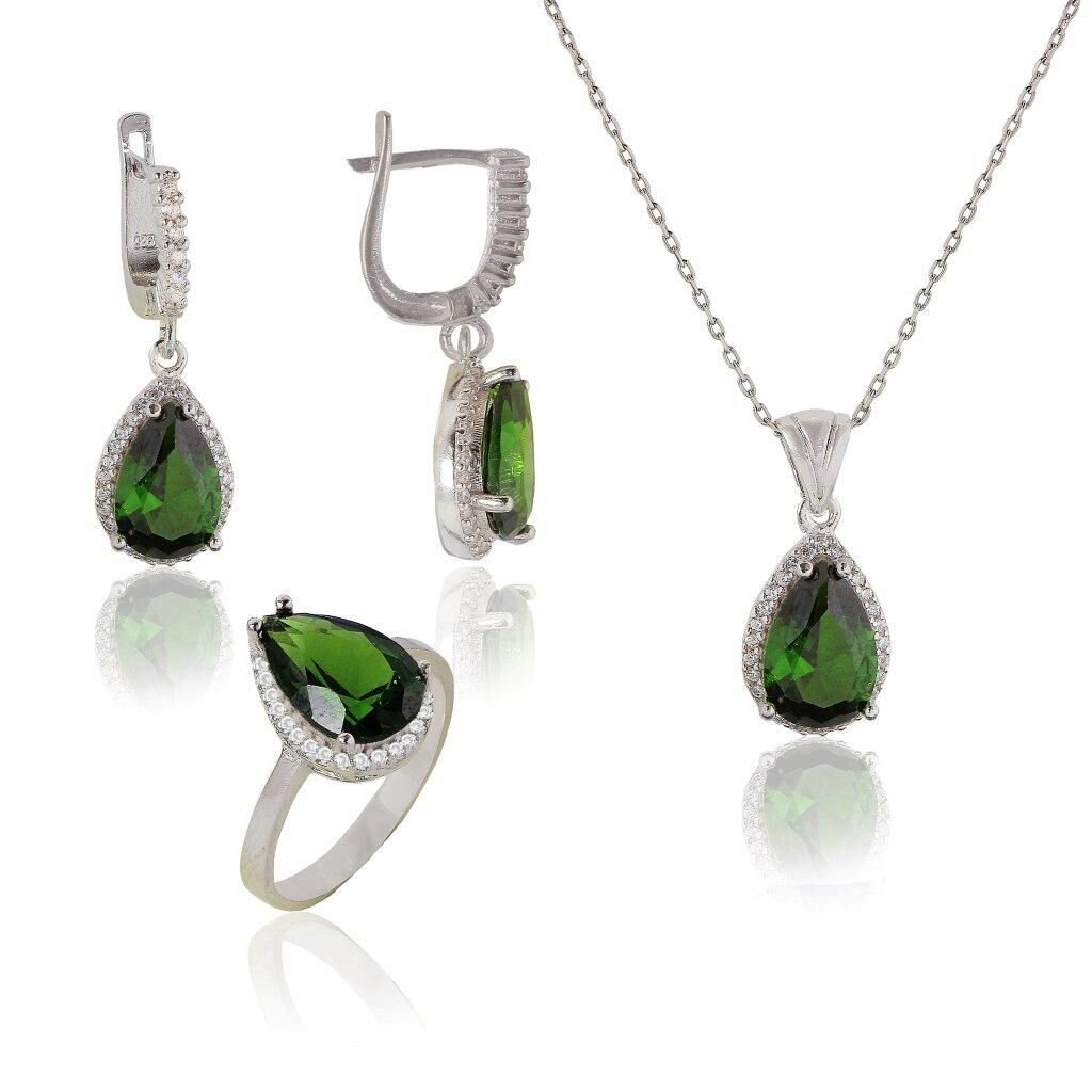 kök zümrüt taşlı damlalı üçlü set SGTL4191