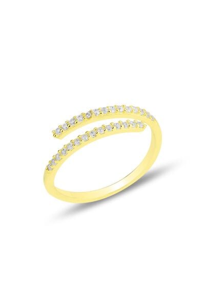 Gümüş altın yaldızlı  zirkon taşlı üstten ayarlamalı yüzük SGTL11813GOLD